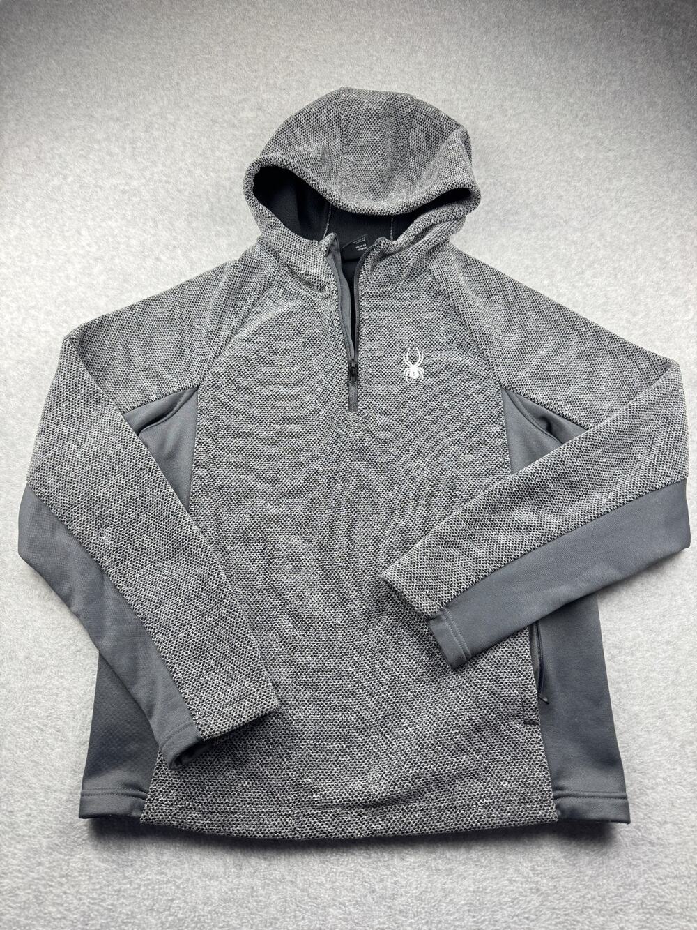 Spyder 1/4 Zip Gray Black Pullover Hooded Sweater Jacket - Men Size M
